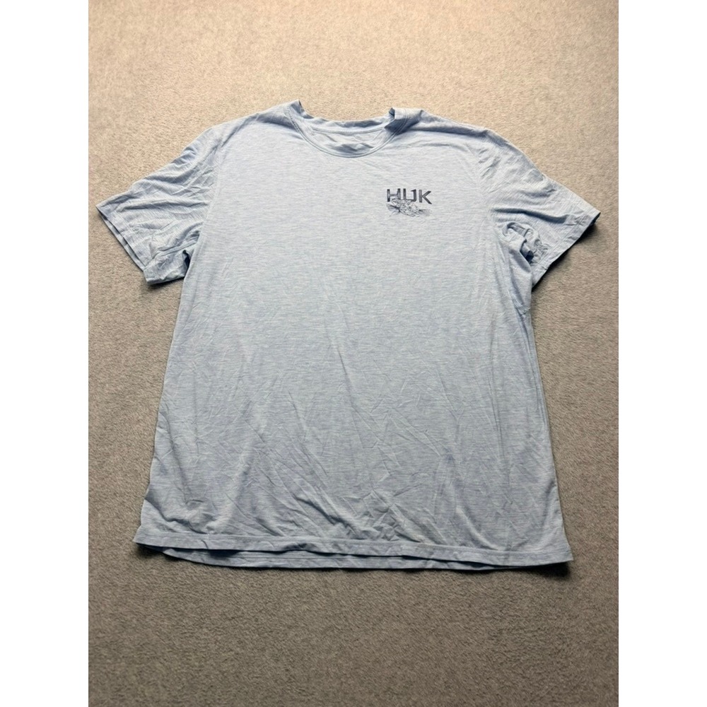 Huk Mens Pursuit Short Sleeve Fishing Tee Light Blue Heather Graphic T-Shirt XL